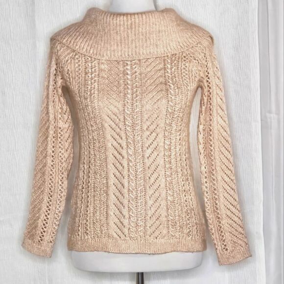 White House Black Market Heathered Coral Fold Down Collar Back Tie Knit Sweater - Picture 1 of 11